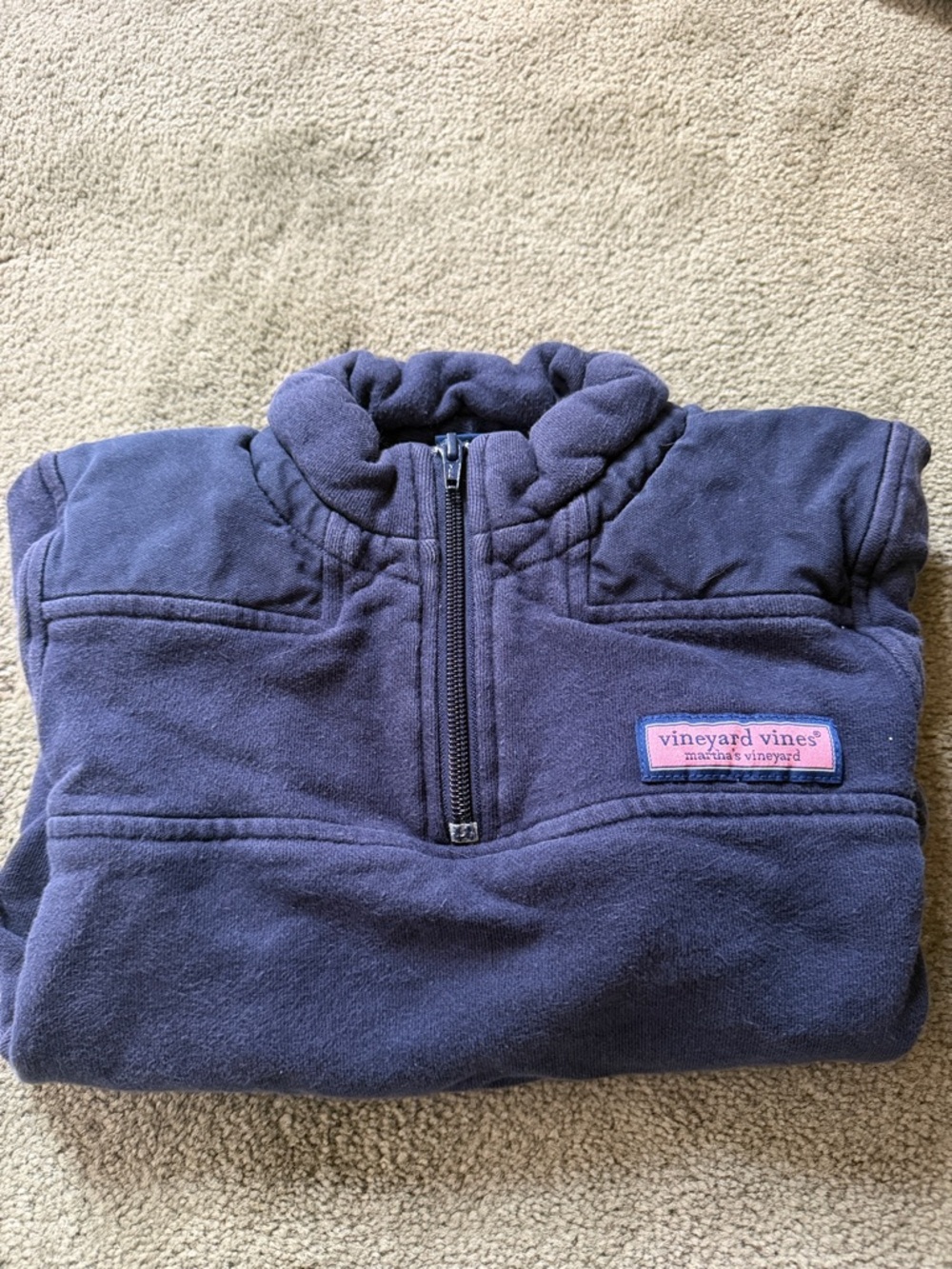 Vineyard Vines Navy Shep Shirt Half-Zip Pullover with Pink Logo Patch